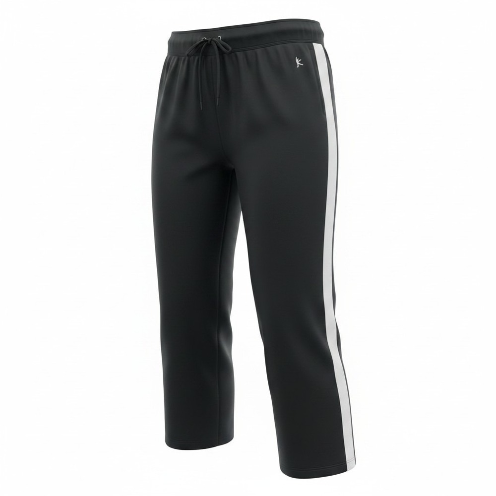 Danskin Now Womens Black White Stripe Cropped Comfort Track Pants Large 12-14